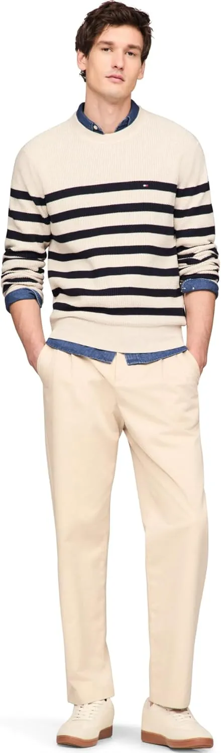 Tommy Hilfiger Men's Waffle Knit Crewneck Sweater Lightweight Pullover, Also Available in Big & Tall