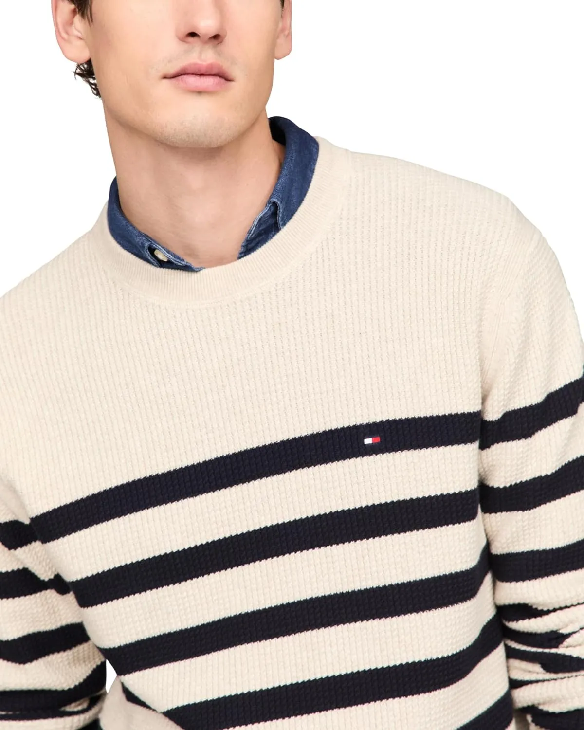 Tommy Hilfiger Men's Waffle Knit Crewneck Sweater Lightweight Pullover, Also Available in Big & Tall