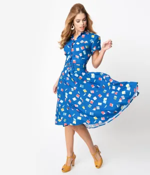 Unique Vintage   Pantone Classic Blue Color Chips Print Alexis Shirtdress