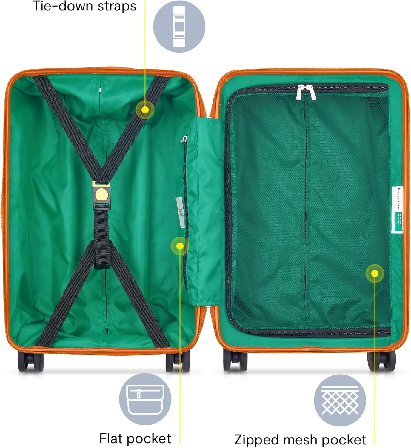 United Colors of Benetton Fabrica Hardside Luggage with Spinner Wheels, Blue, Carry-On 19 Inch
