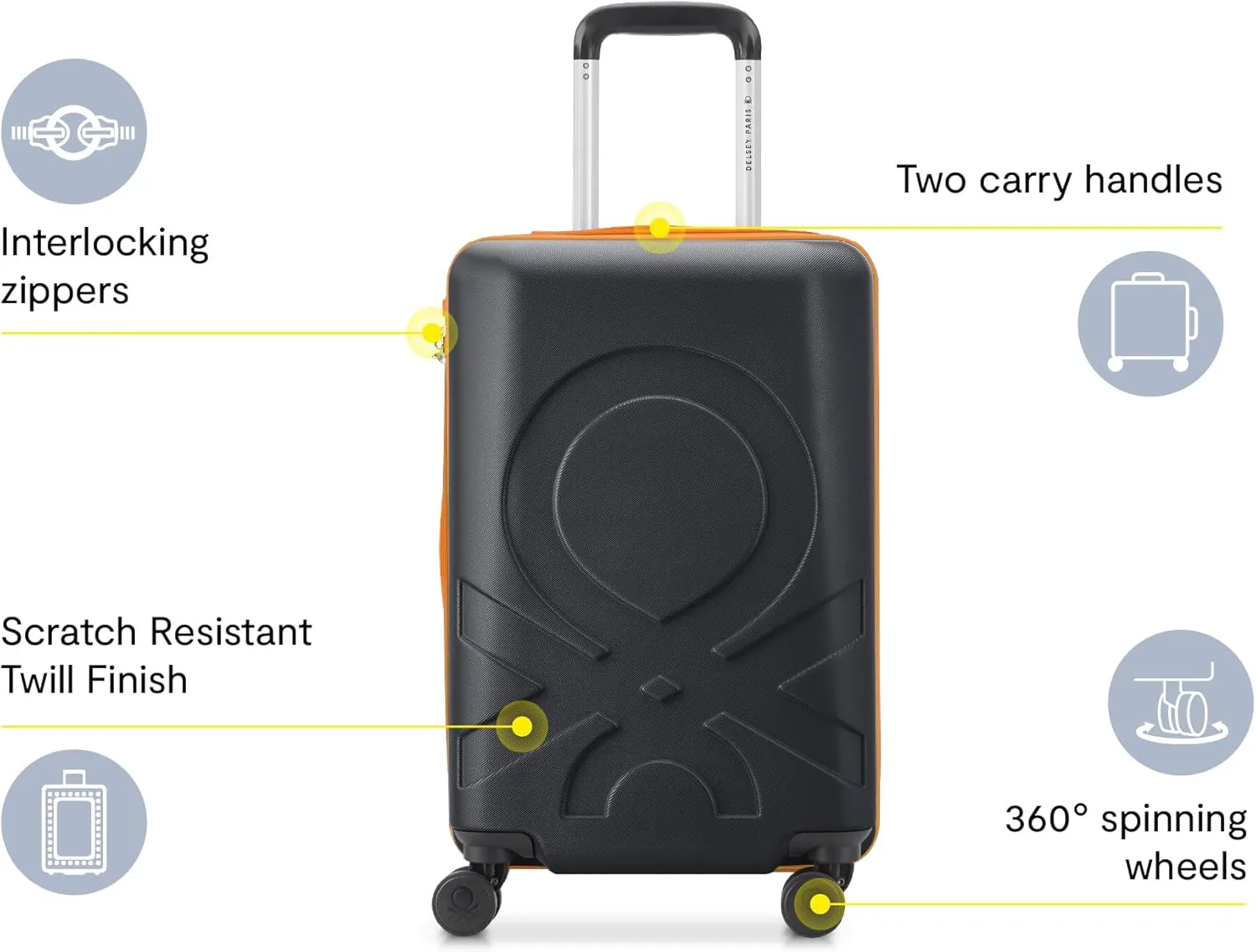 United Colors of Benetton Fabrica Hardside Luggage with Spinner Wheels, Blue, Carry-On 19 Inch