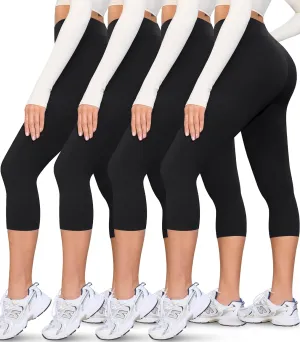VALANDY Creamlush 4 Pack Capri Leggings for Women-High Waisted Stretchy Soft Yoga Lounge Pants(S-3XL)