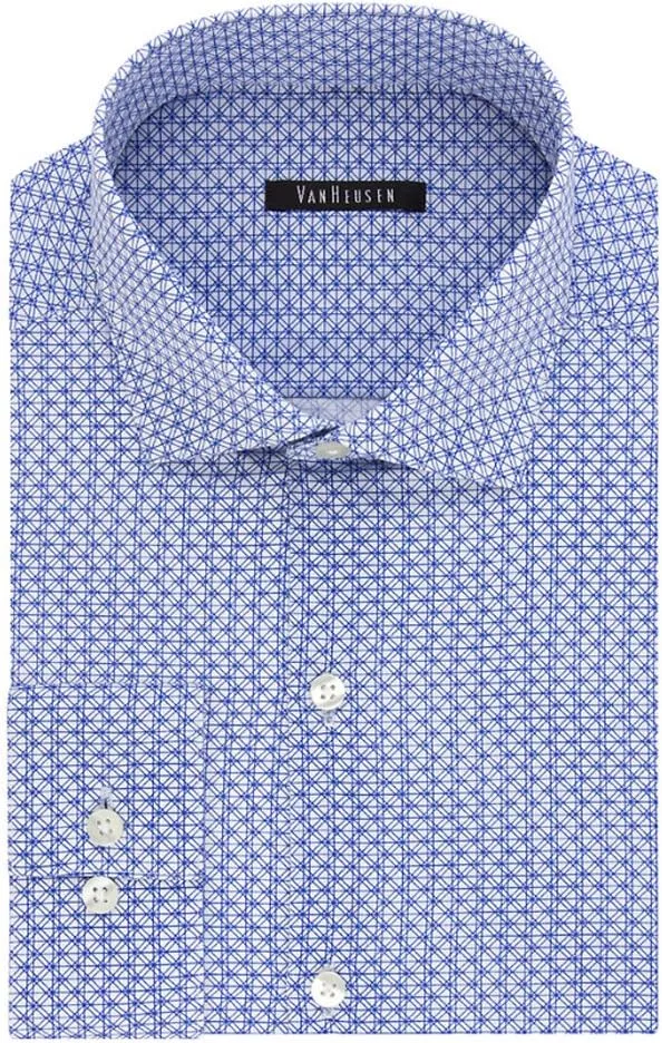 Van Heusen Men's Fresh Defense Slim-Fit Long Sleeve Print Dress Shirt (Neck 14.5 Sleeve 32/33, China Blue)