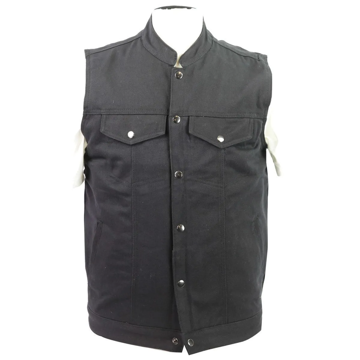 Vance Mens Black Heavy Duty Concealed Carry Denim Motorcycle Vest