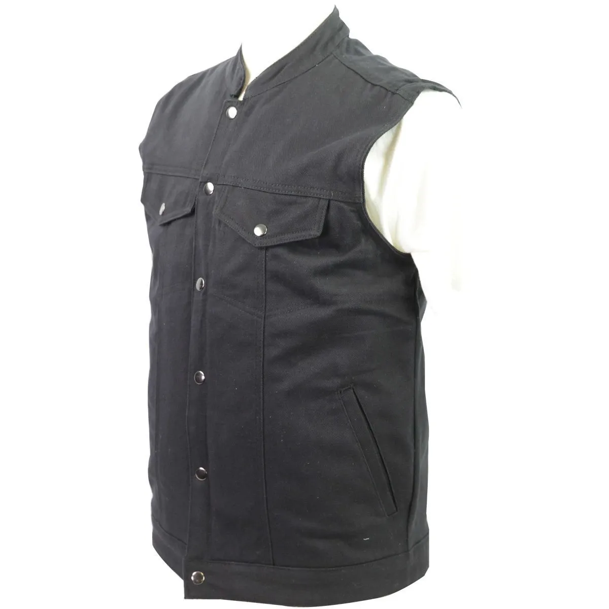 Vance Mens Black Heavy Duty Concealed Carry Denim Motorcycle Vest