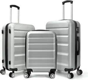VANELC 3-Piece Luggage Sets(20,24,28inches) Featuring 360Rotating Wheels and TSA Lock ABS Hard Shell yet Practical Design Suitable for both Men and Women (Silver Grey, 3PCS)