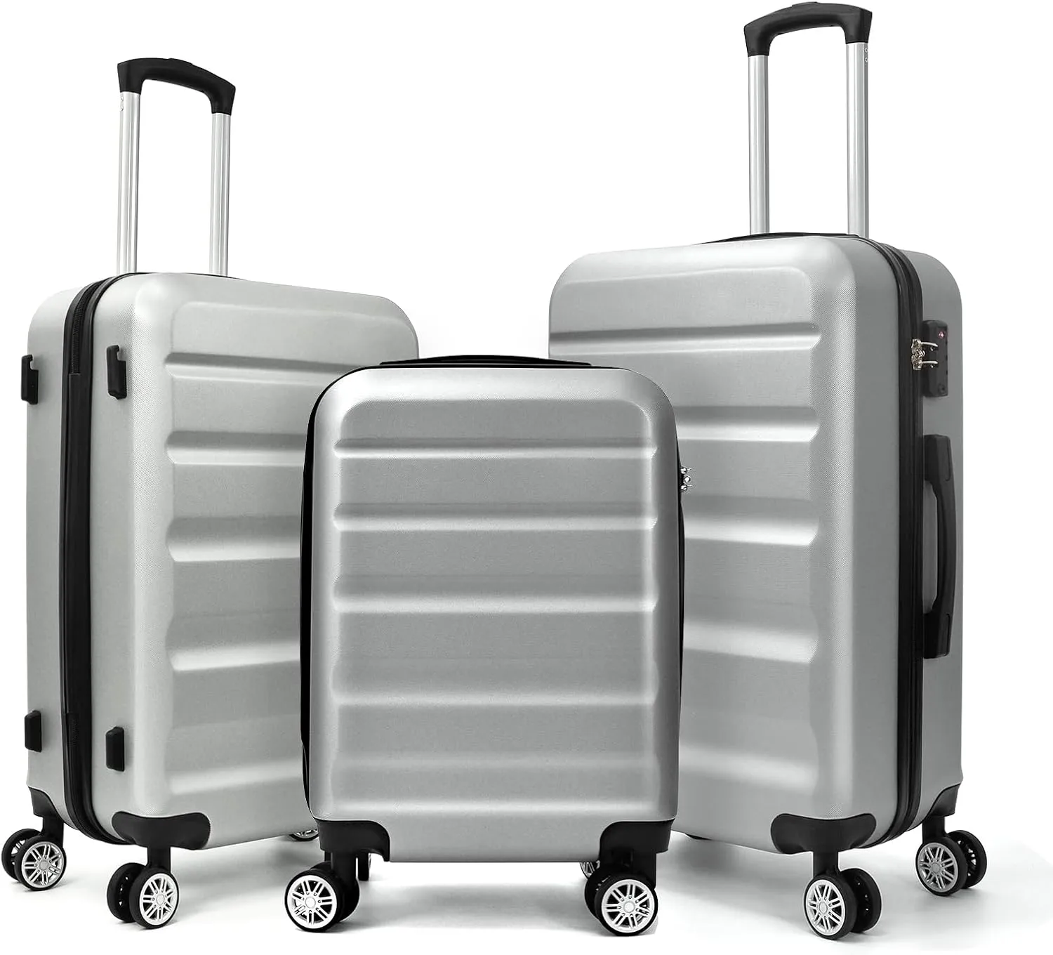VANELC 3-Piece Luggage Sets(20,24,28inches) Featuring 360Rotating Wheels and TSA Lock ABS Hard Shell yet Practical Design Suitable for both Men and Women (Silver Grey, 3PCS)
