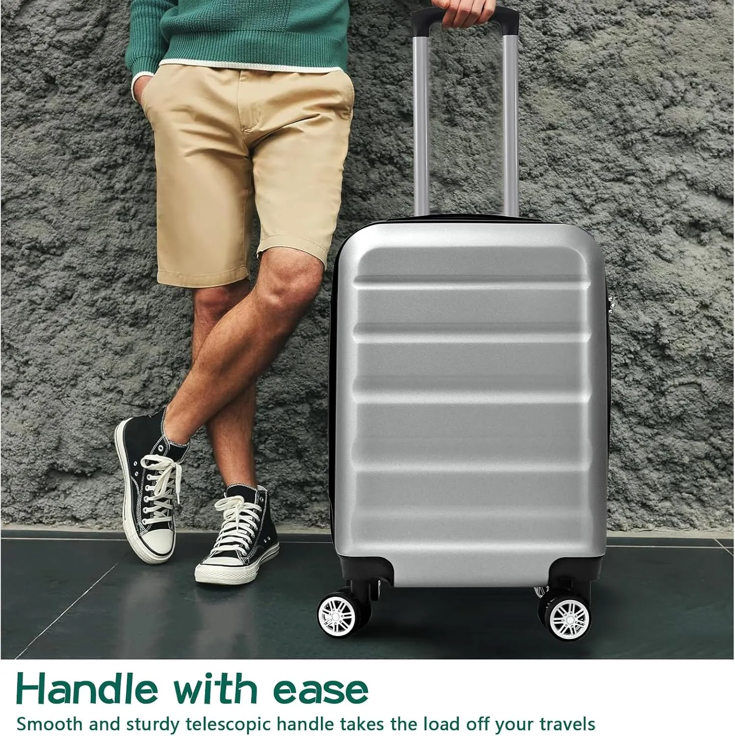 VANELC 3-Piece Luggage Sets(20,24,28inches) Featuring 360Rotating Wheels and TSA Lock ABS Hard Shell yet Practical Design Suitable for both Men and Women (Silver Grey, 3PCS)