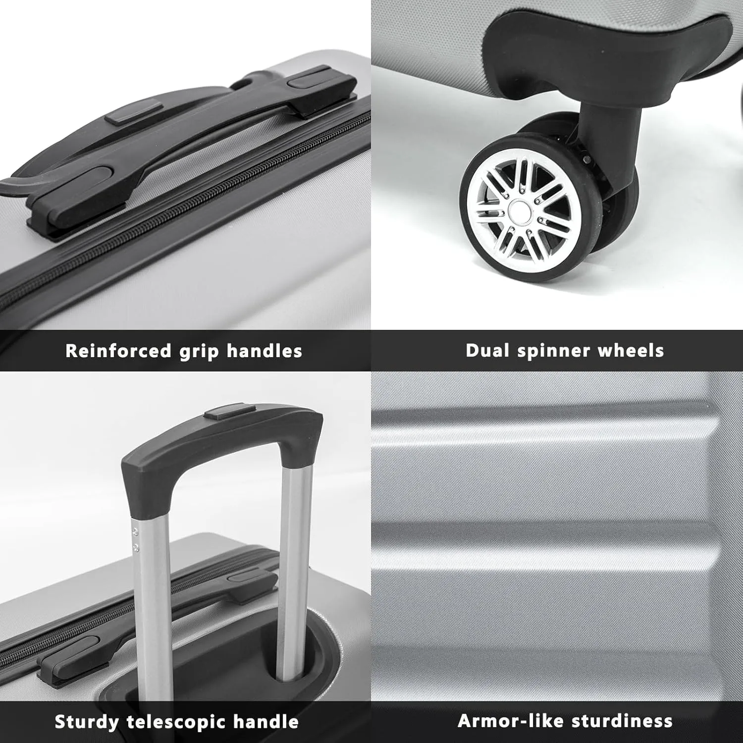 VANELC 3-Piece Luggage Sets(20,24,28inches) Featuring 360Rotating Wheels and TSA Lock ABS Hard Shell yet Practical Design Suitable for both Men and Women (Silver Grey, 3PCS)