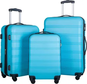 Versatile 3 Piece Hardside Spinner Luggage Set for Travel, 20", 24", 28", Lightweight ABS, Blue