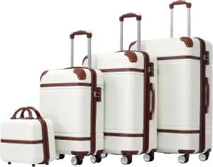 Versatile 4-Piece Hardshell Luggage Set with Spinner Suitcases and Cosmetic Case, Lightweight ABS, White