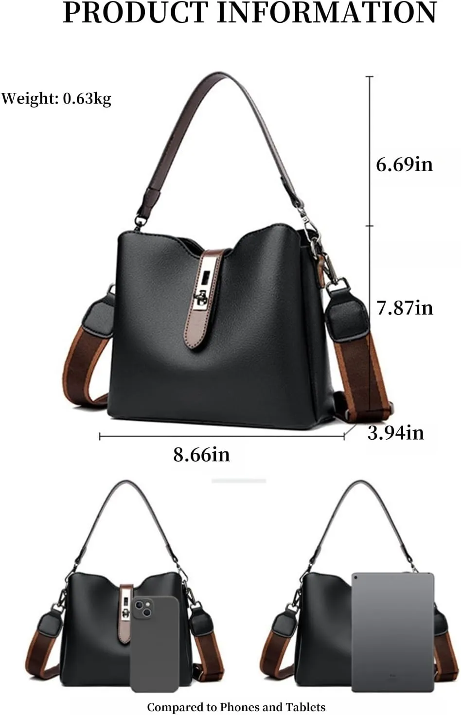 Versatile Bucket Crossbody Bag for Women with 3 Shouder Straps - PU Leather shoulder handbags,Zipper Compartments