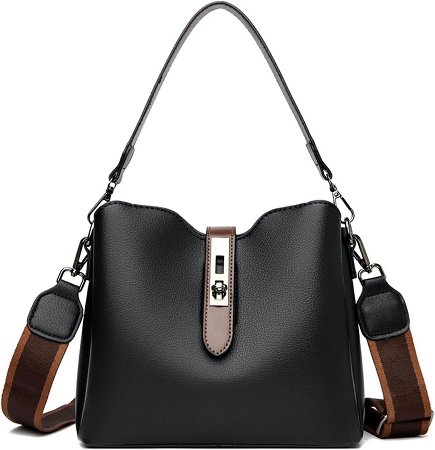 Versatile Bucket Crossbody Bag for Women with 3 Shouder Straps - PU Leather shoulder handbags,Zipper Compartments