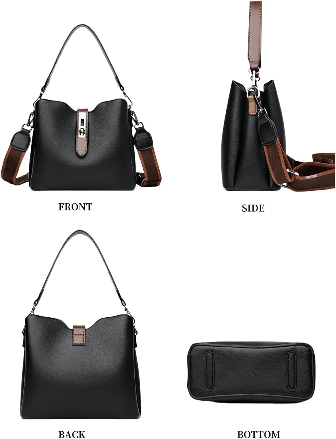 Versatile Bucket Crossbody Bag for Women with 3 Shouder Straps - PU Leather shoulder handbags,Zipper Compartments