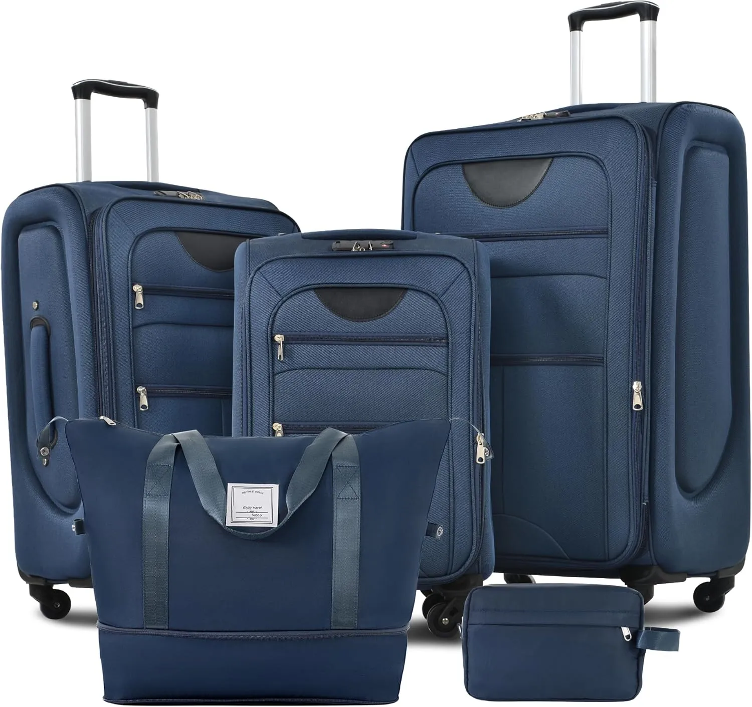 Versatile Expandable Luggage Set with Duffel Bag  Lightweight 3-Piece Spinner Travel Set  Dark Blue