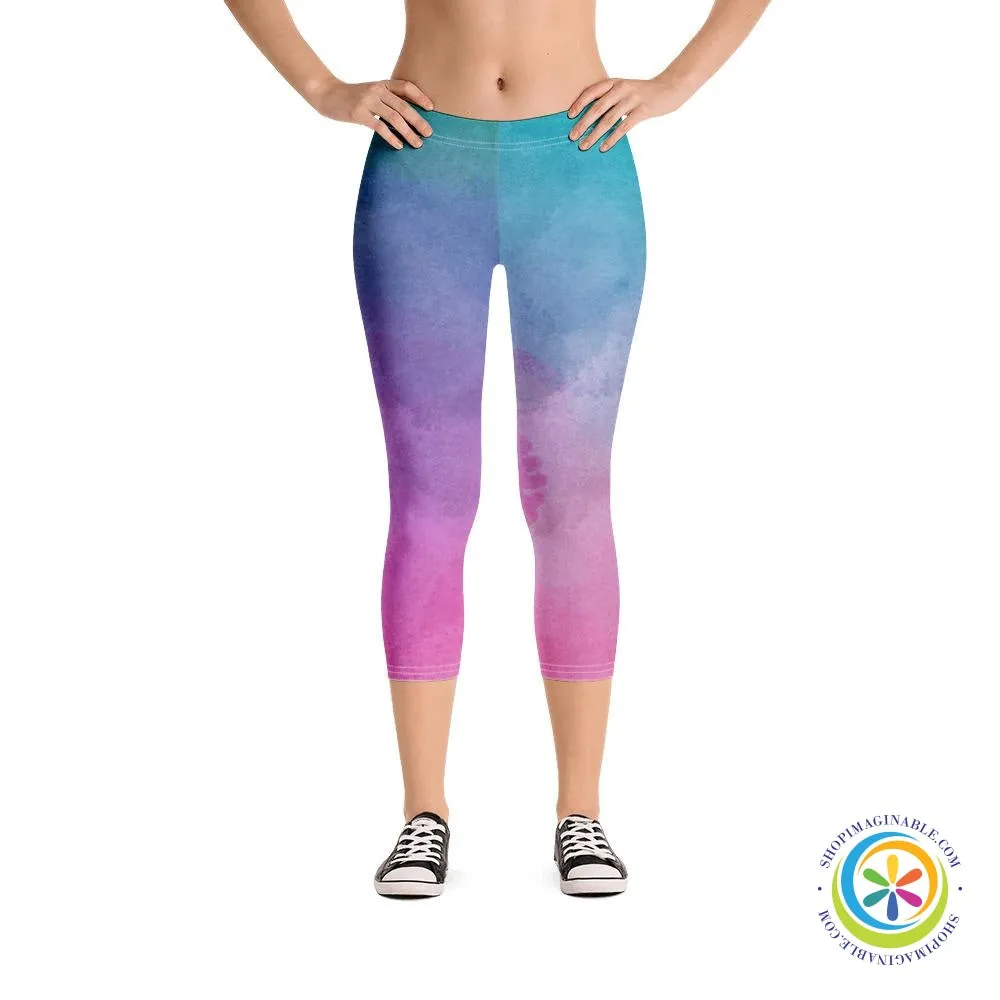 Vibrant Watercolor Capri Cropped Leggings