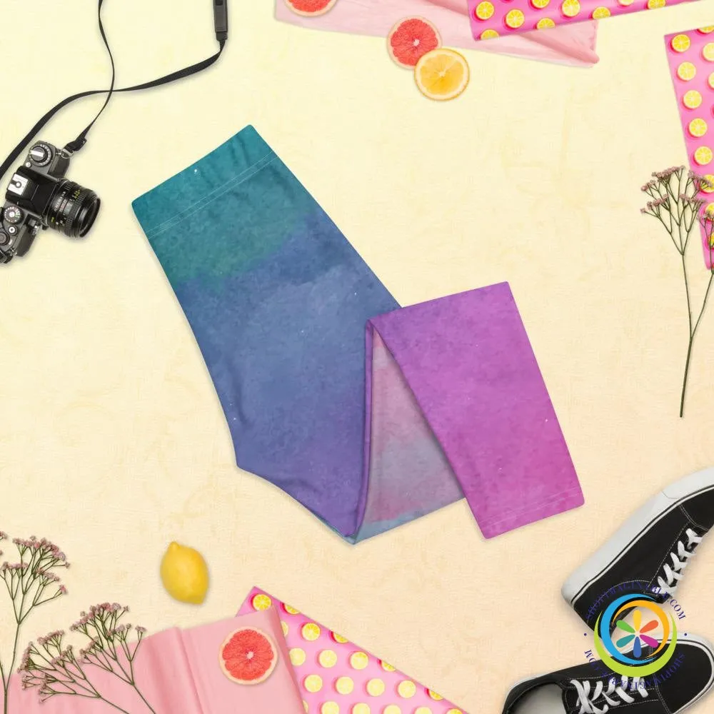Vibrant Watercolor Capri Cropped Leggings