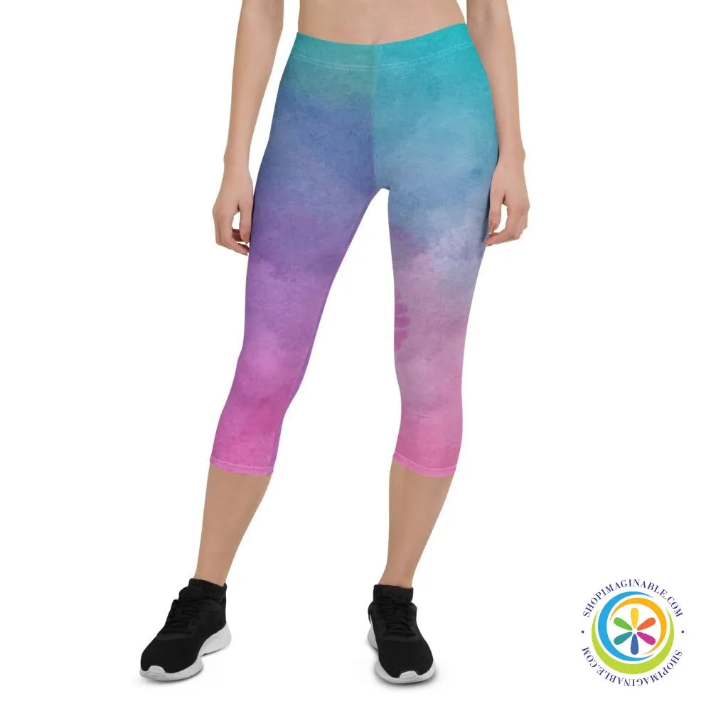 Vibrant Watercolor Capri Cropped Leggings