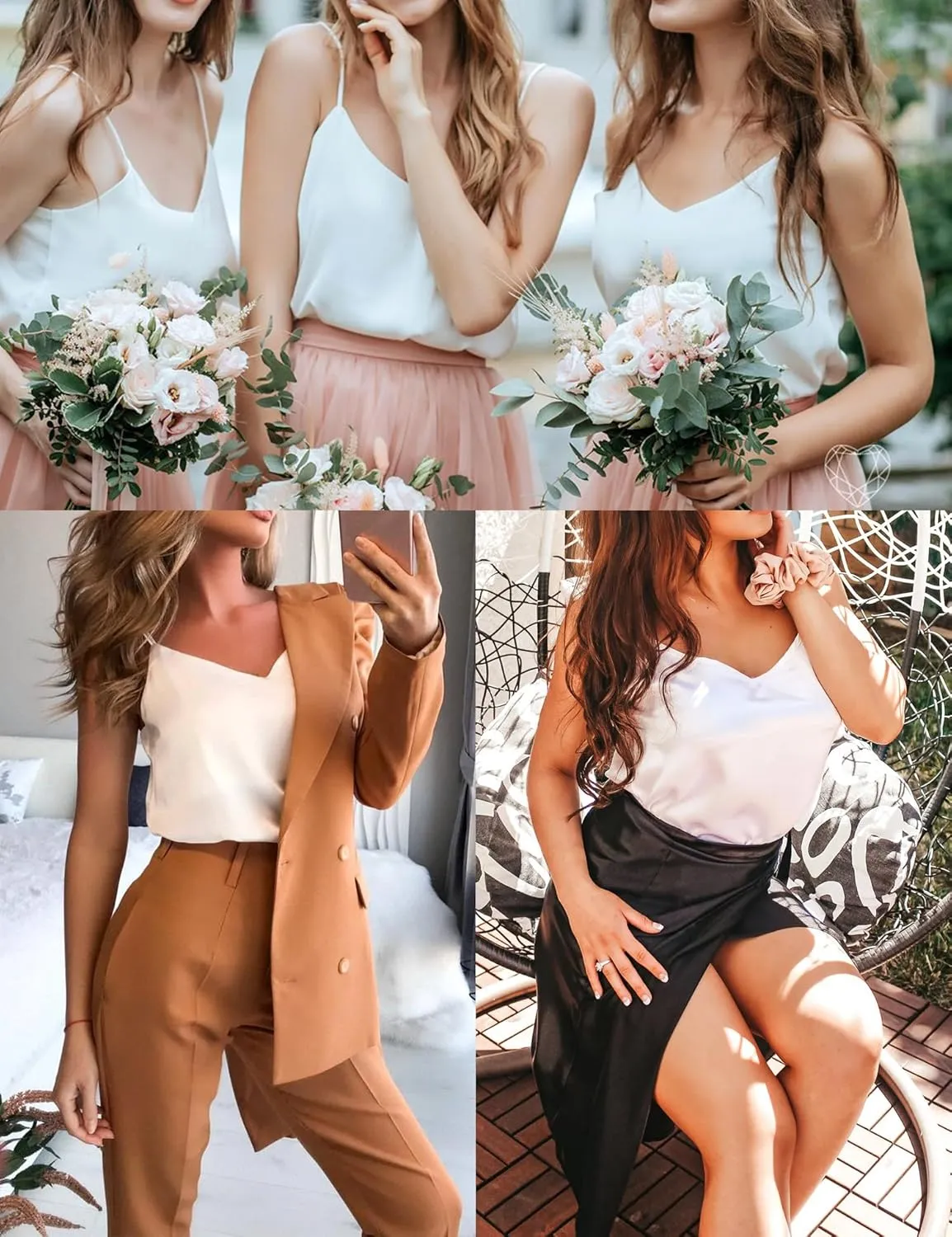 VIDUSSA Sexy Tank Tops Womens Satin Cami Top Pack V Neck Camisole Spaghetti Strap Tank Loose Sleeveless Blouses