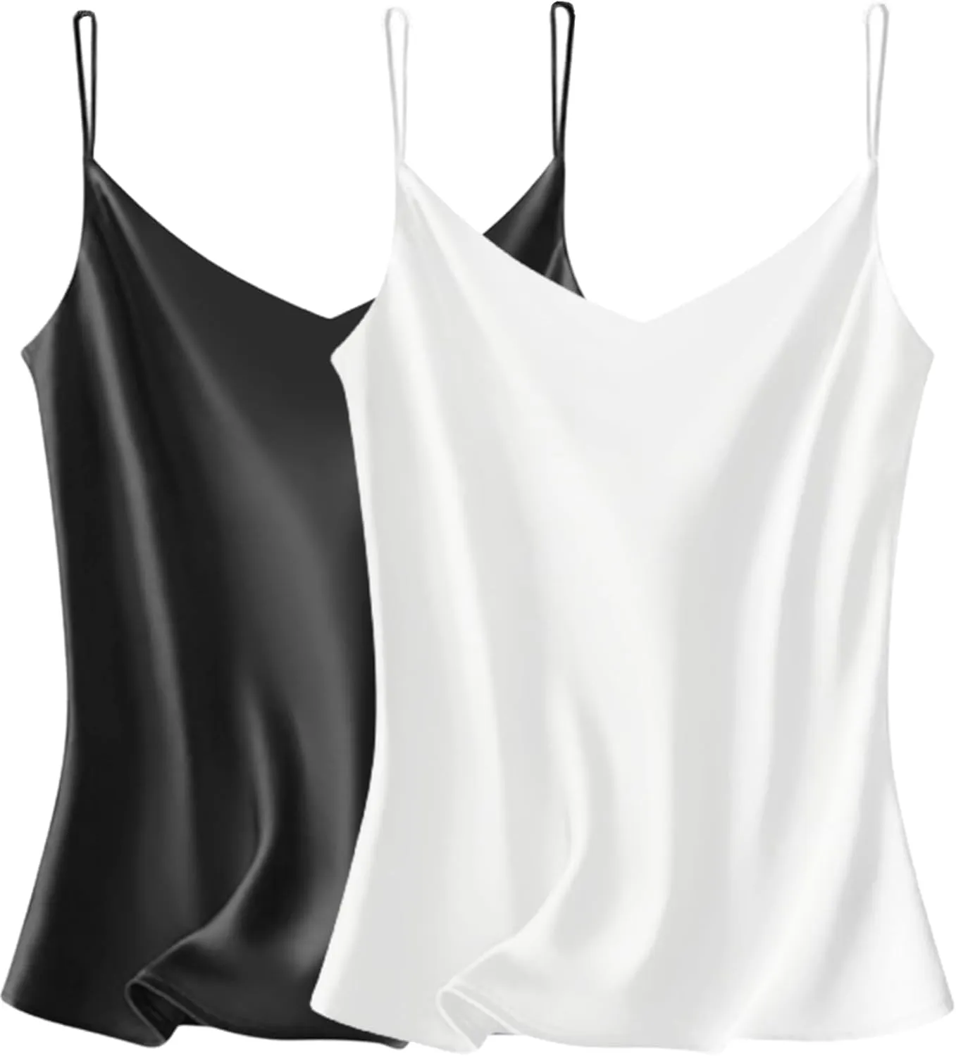 VIDUSSA Sexy Tank Tops Womens Satin Cami Top Pack V Neck Camisole Spaghetti Strap Tank Loose Sleeveless Blouses