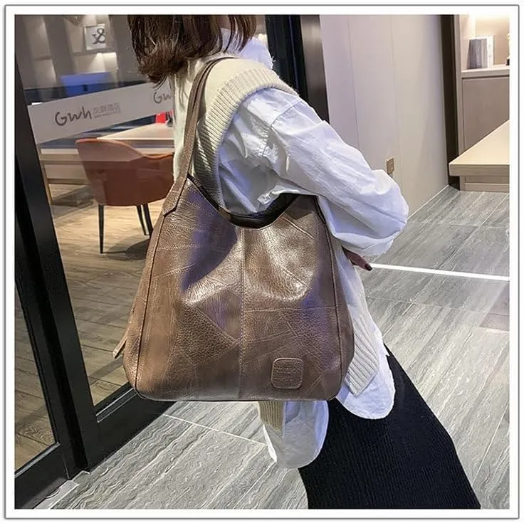 Vintage Soft Leather Women's Bucket Bag, Large Capacity Shoulder Handbag for Casual and Daily Use
