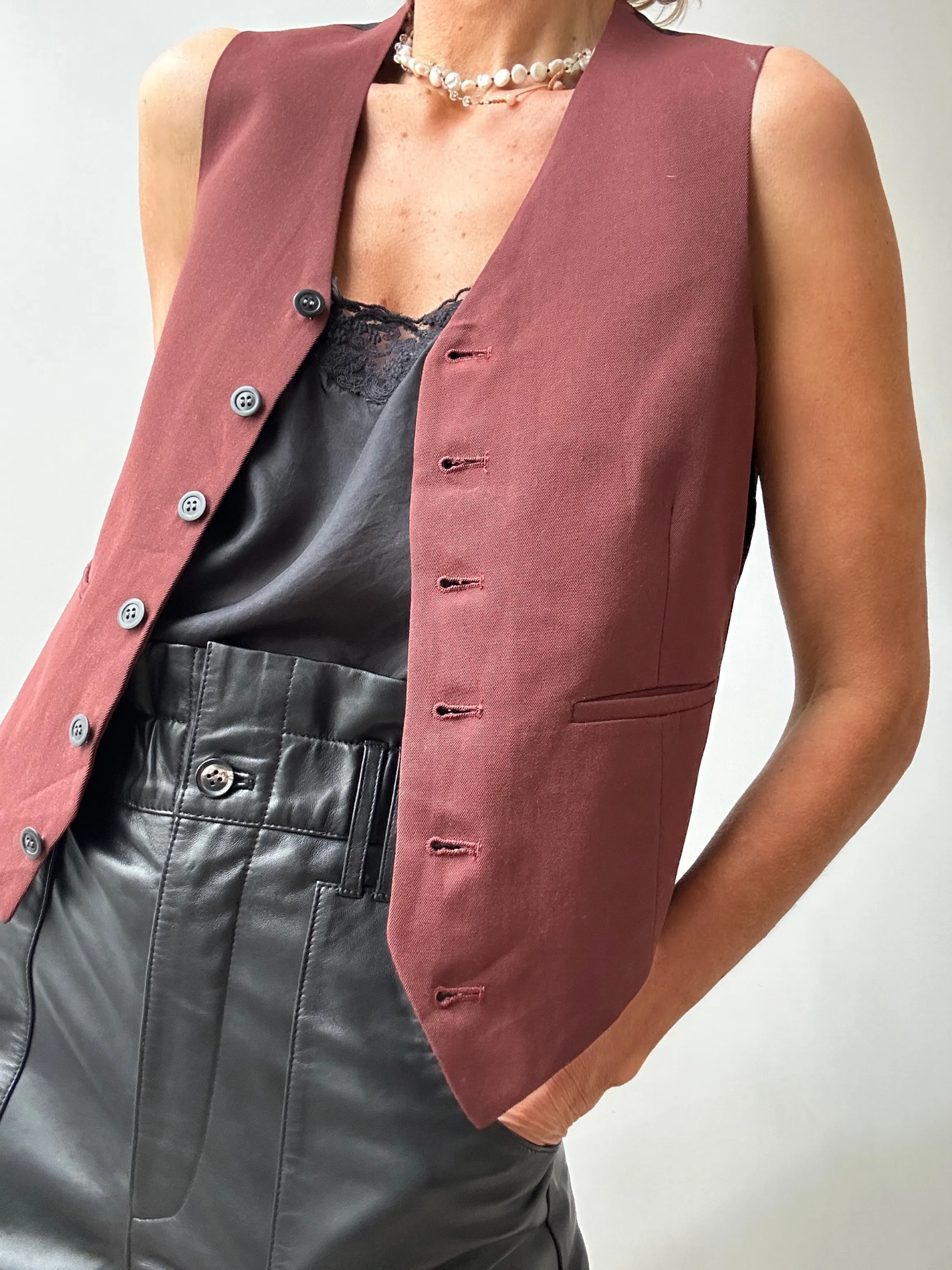 Vintage Suit Vest Burgandy Brown