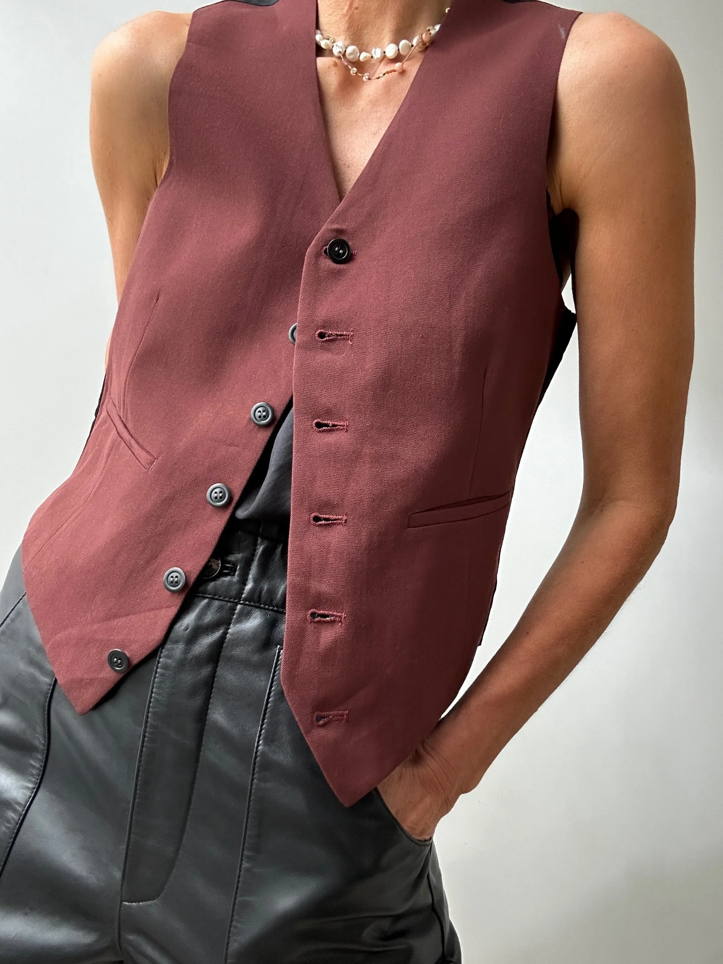 Vintage Suit Vest Burgandy Brown