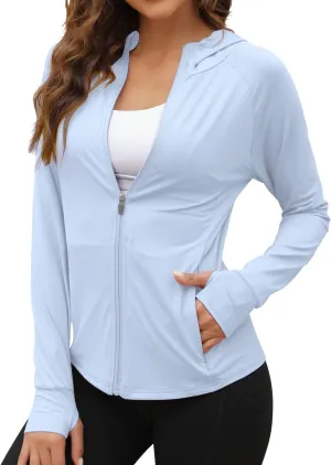 We1Fit Women's UPF 50  Sun Protection Jacket Hoodie Sun Shirts Hiking Running Athletic Shirt