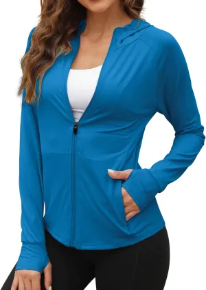 We1Fit Women's UPF 50  Sun Protection Jacket Hoodie Sun Shirts Hiking Running Athletic Shirt