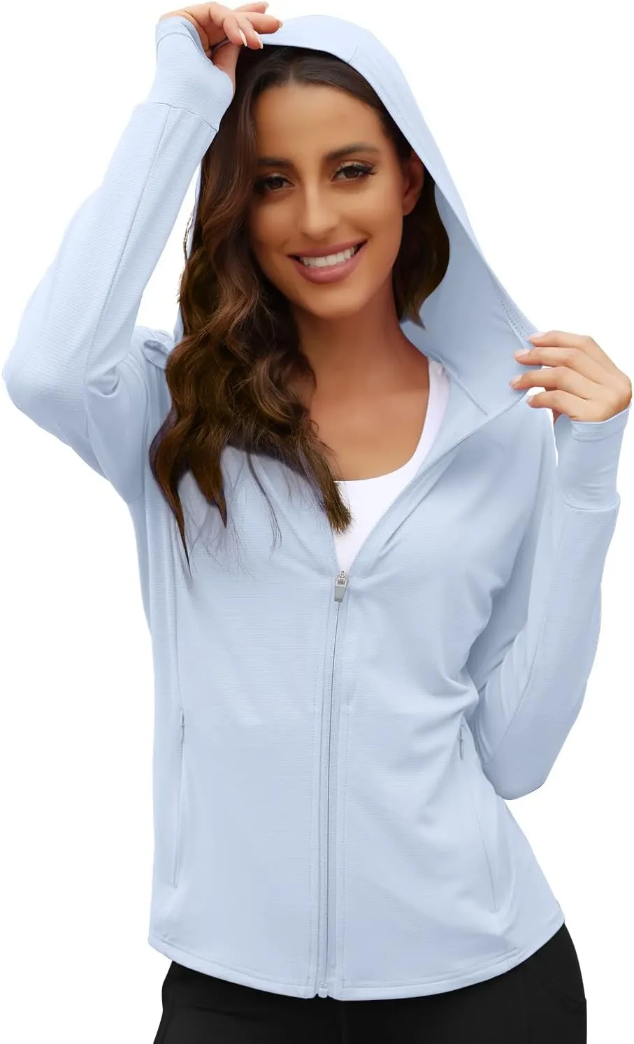 We1Fit Women's UPF 50  Sun Protection Jacket Hoodie Sun Shirts Hiking Running Athletic Shirt