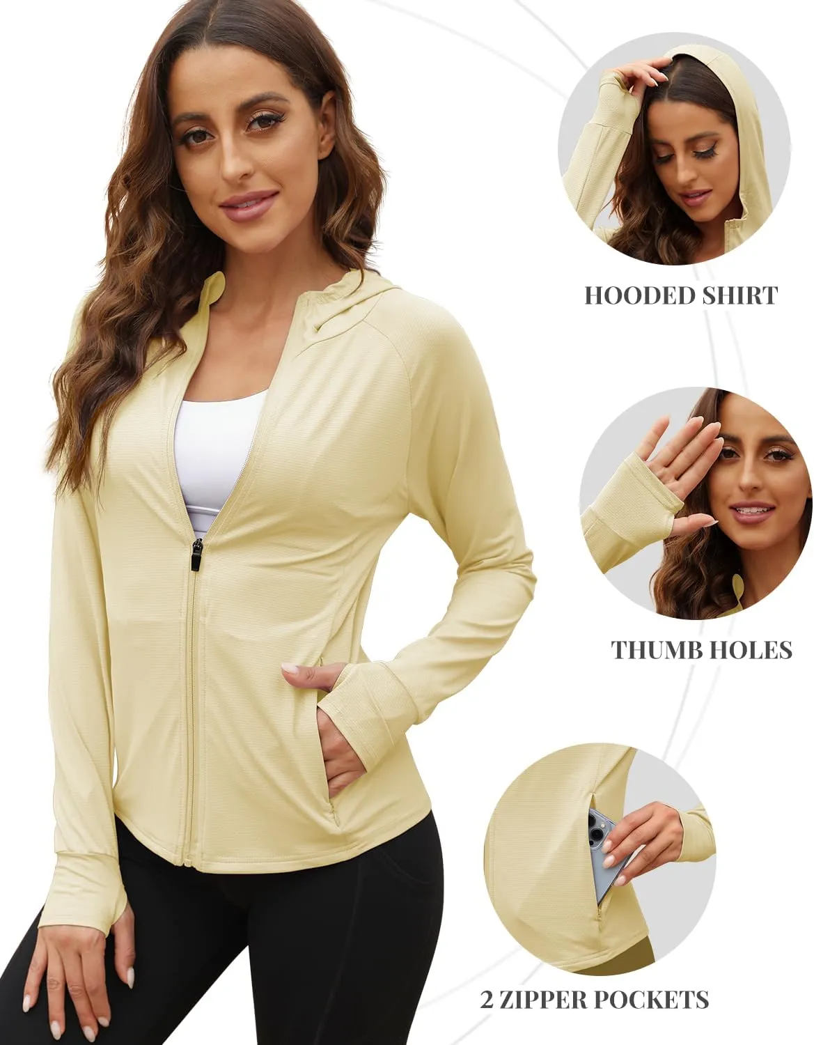 We1Fit Women's UPF 50  Sun Protection Jacket Hoodie Sun Shirts Hiking Running Athletic Shirt