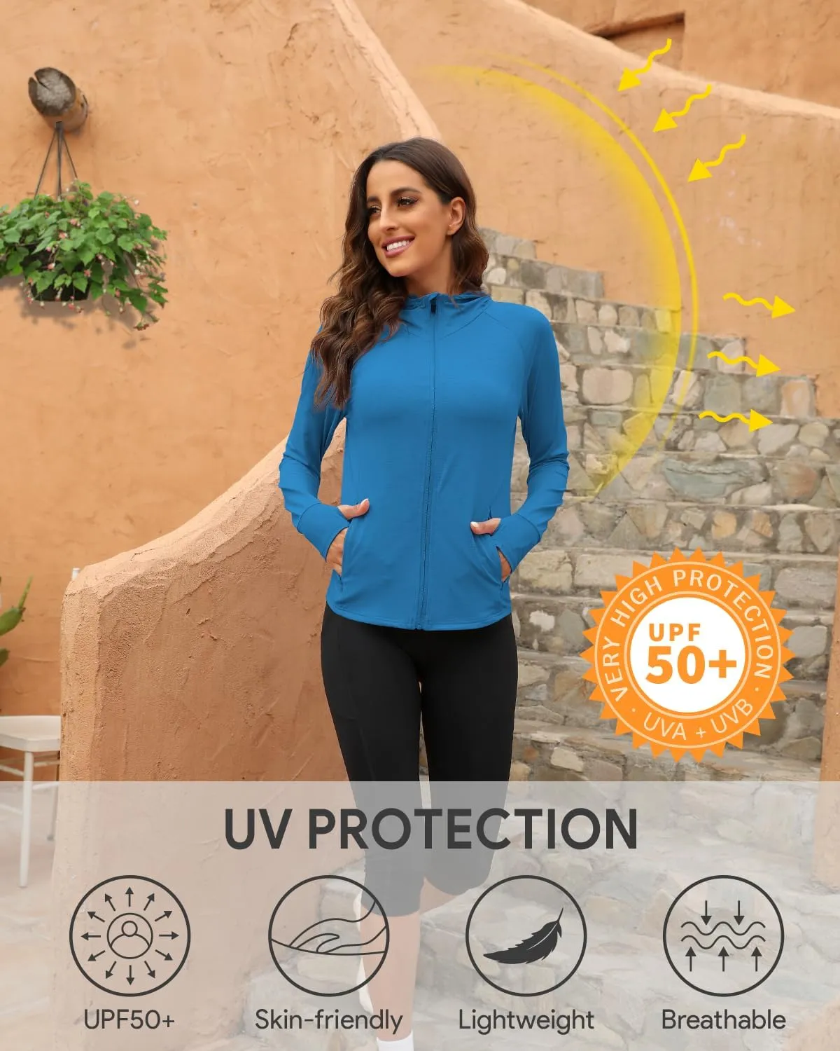 We1Fit Women's UPF 50  Sun Protection Jacket Hoodie Sun Shirts Hiking Running Athletic Shirt
