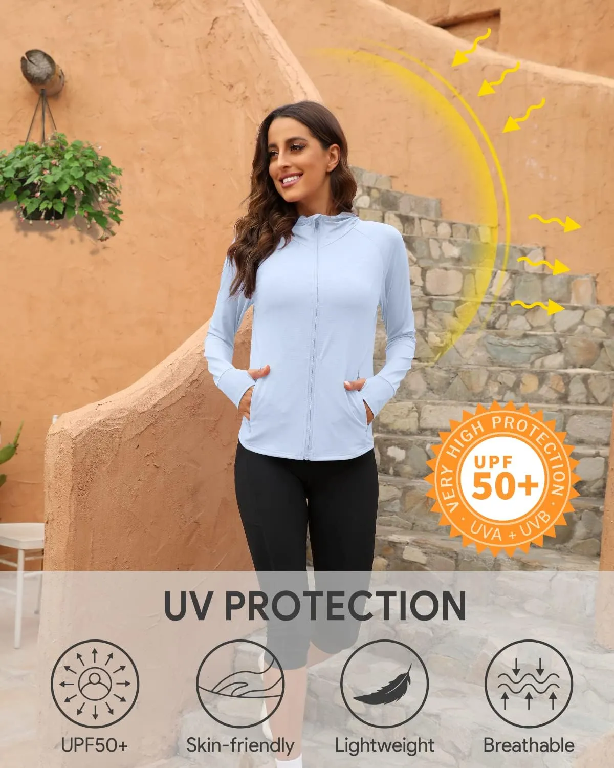 We1Fit Women's UPF 50  Sun Protection Jacket Hoodie Sun Shirts Hiking Running Athletic Shirt