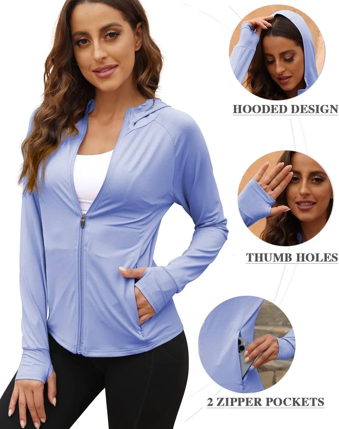 We1Fit Women's UPF 50  Sun Protection Jacket Hoodie Sun Shirts Hiking Running Athletic Shirt