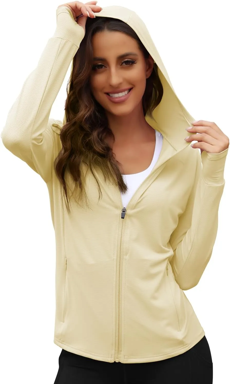 We1Fit Women's UPF 50  Sun Protection Jacket Hoodie Sun Shirts Hiking Running Athletic Shirt