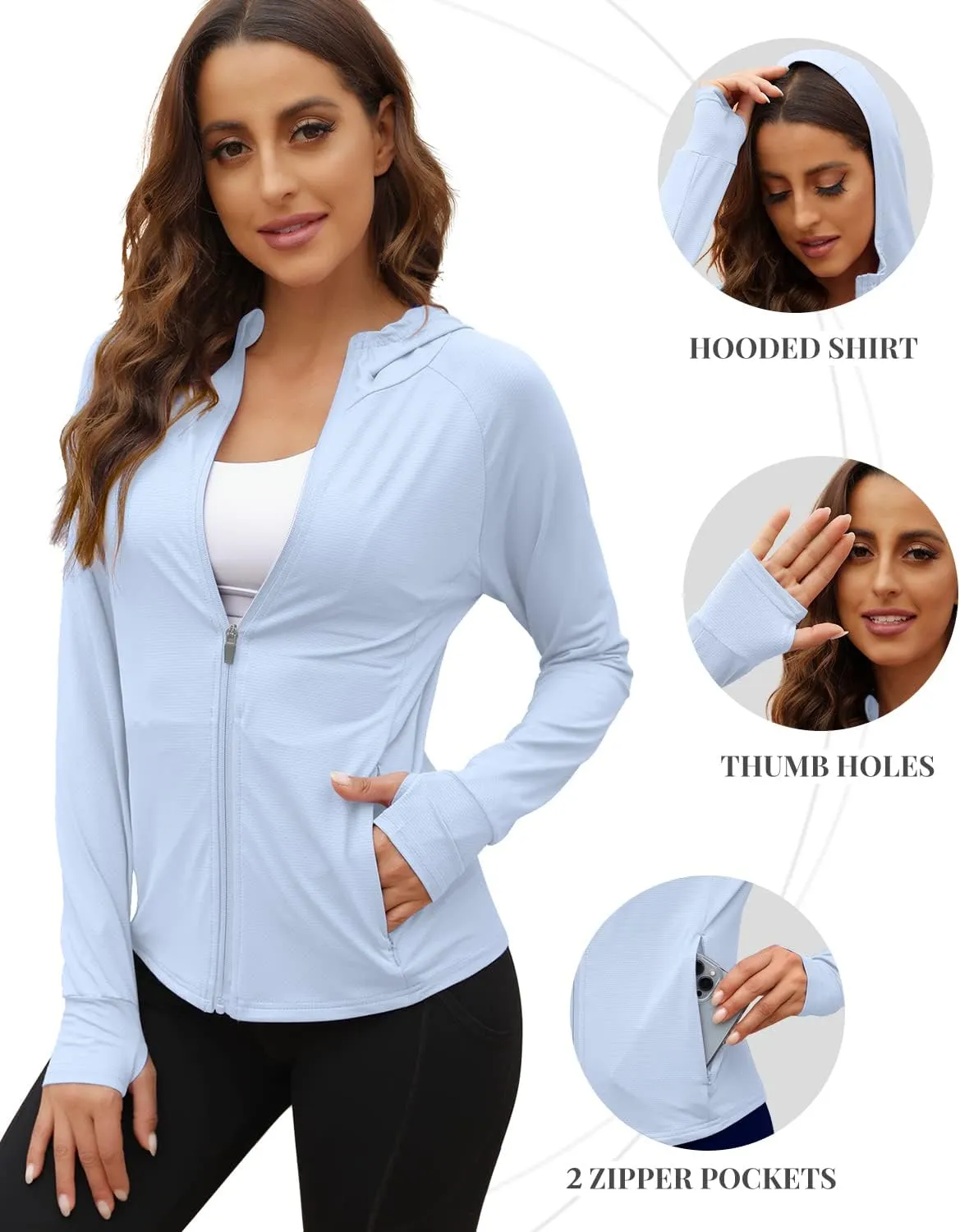 We1Fit Women's UPF 50  Sun Protection Jacket Hoodie Sun Shirts Hiking Running Athletic Shirt