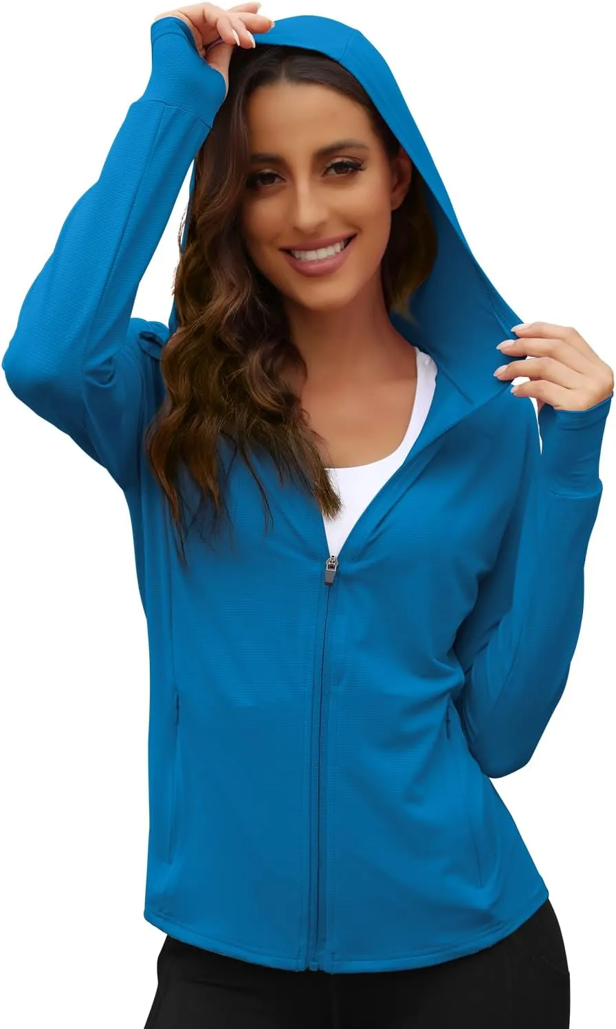 We1Fit Women's UPF 50  Sun Protection Jacket Hoodie Sun Shirts Hiking Running Athletic Shirt