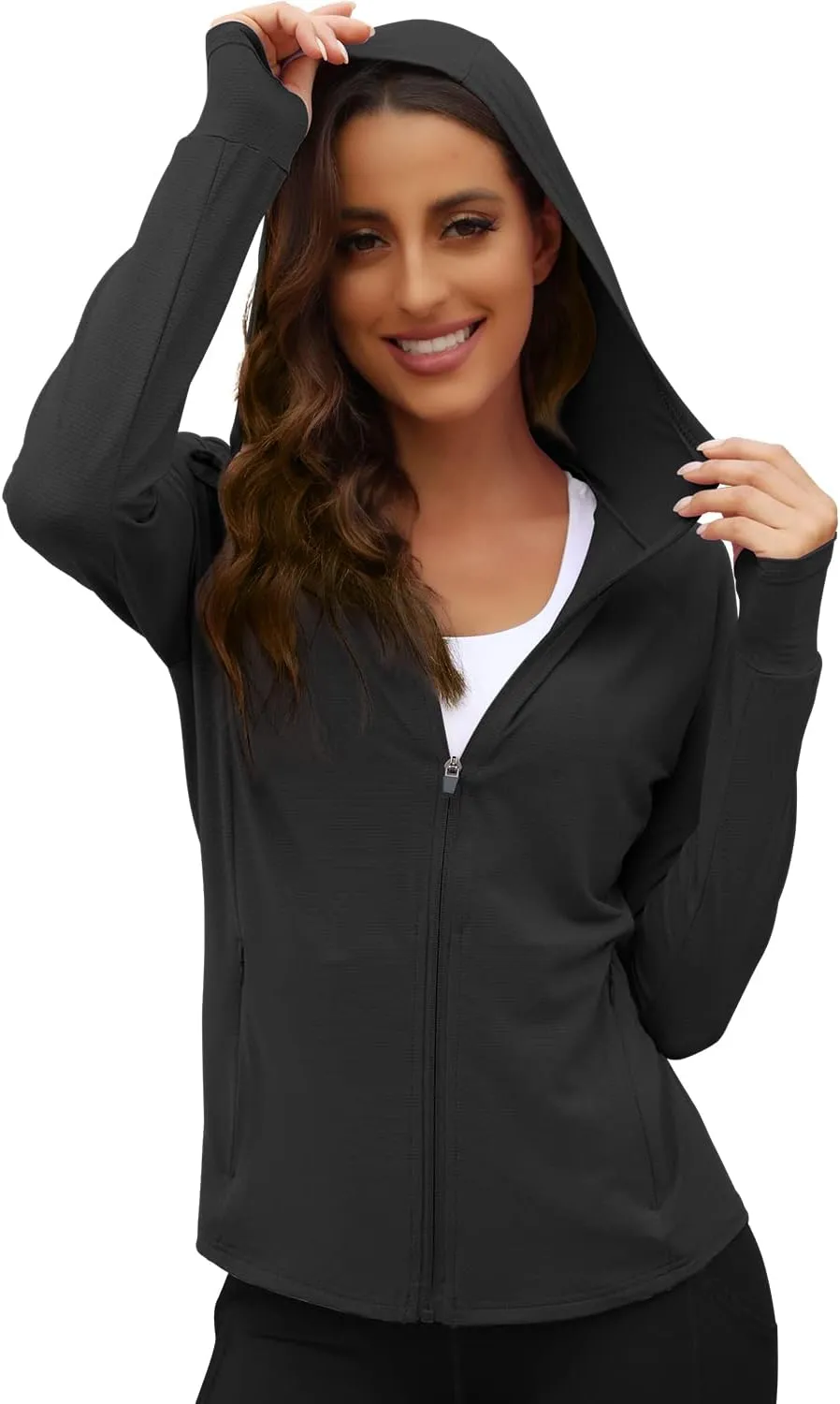 We1Fit Women's UPF 50  Sun Protection Jacket Hoodie Sun Shirts Hiking Running Athletic Shirt