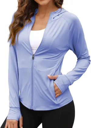 We1Fit Women's UPF 50  Sun Protection Jacket Hoodie Sun Shirts Hiking Running Athletic Shirt