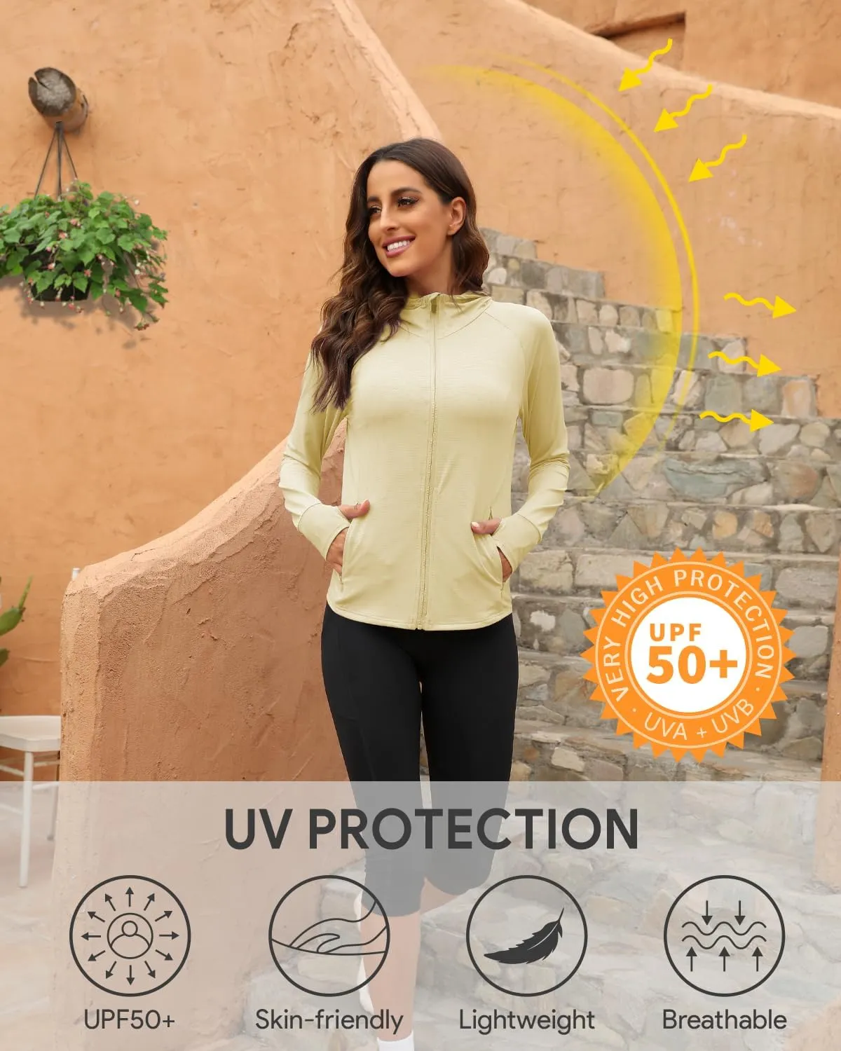 We1Fit Women's UPF 50  Sun Protection Jacket Hoodie Sun Shirts Hiking Running Athletic Shirt