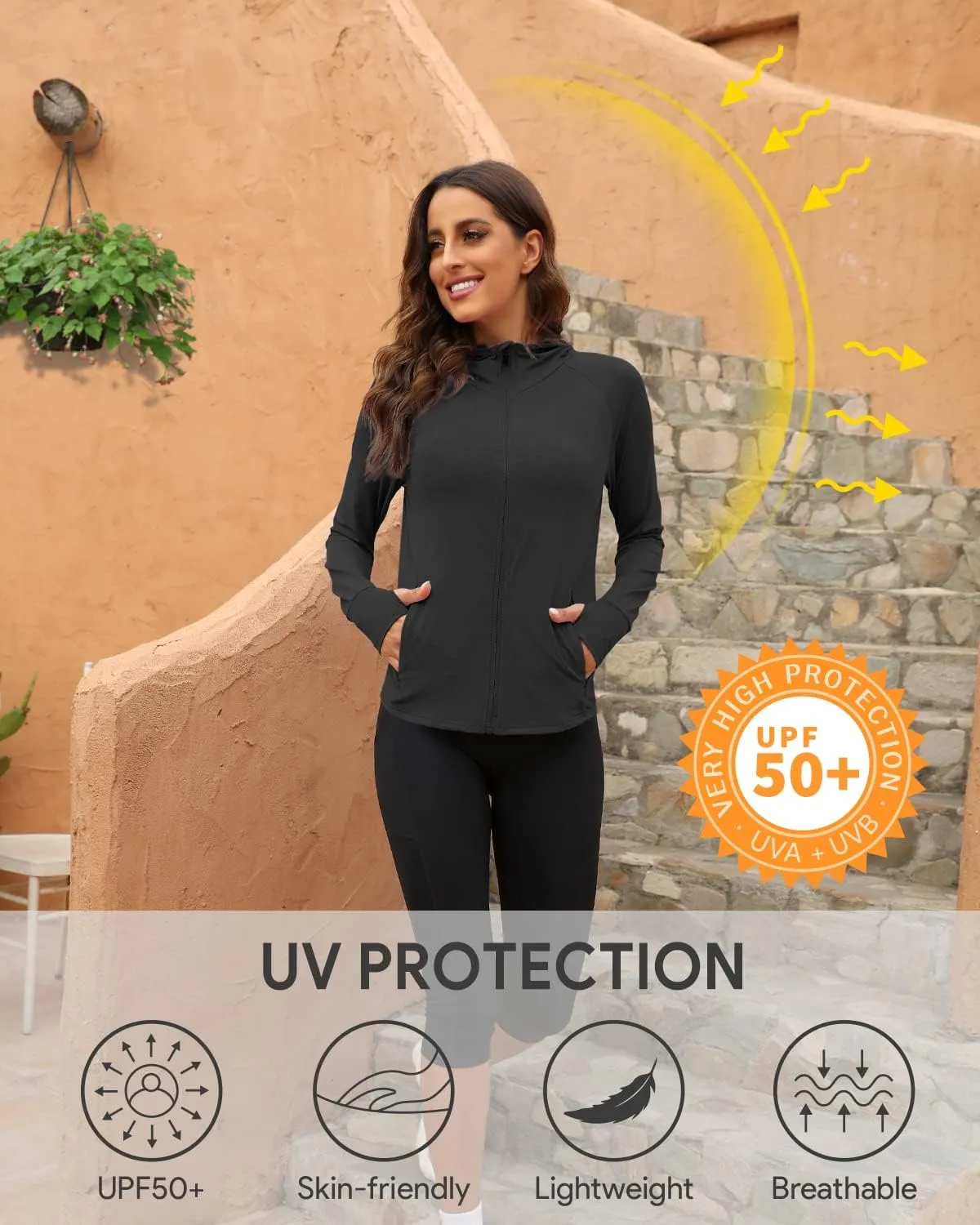 We1Fit Women's UPF 50  Sun Protection Jacket Hoodie Sun Shirts Hiking Running Athletic Shirt