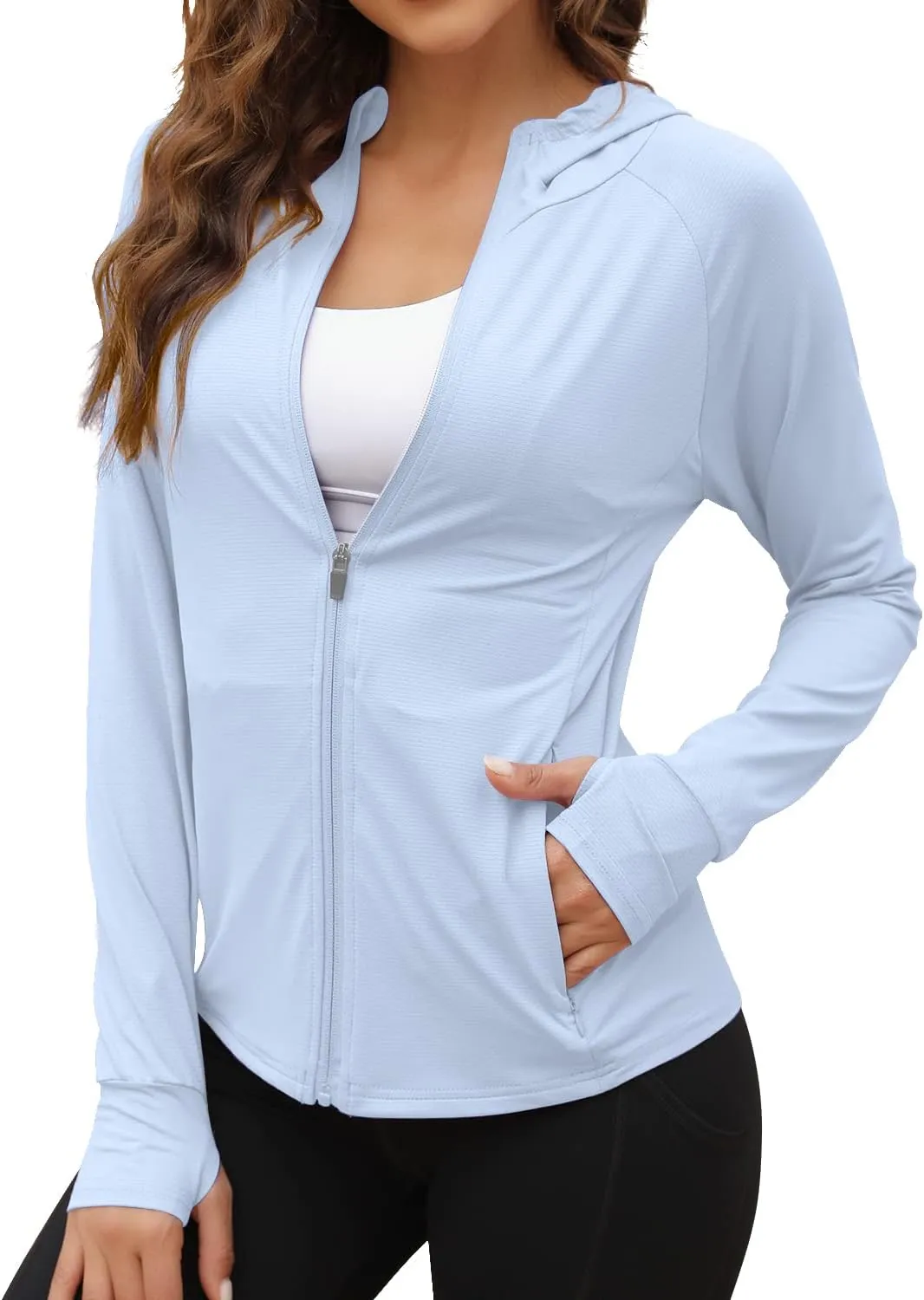 We1Fit Women's UPF 50  Sun Protection Jacket Hoodie Sun Shirts Hiking Running Athletic Shirt