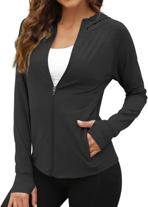 We1Fit Women's UPF 50  Sun Protection Jacket Hoodie Sun Shirts Hiking Running Athletic Shirt