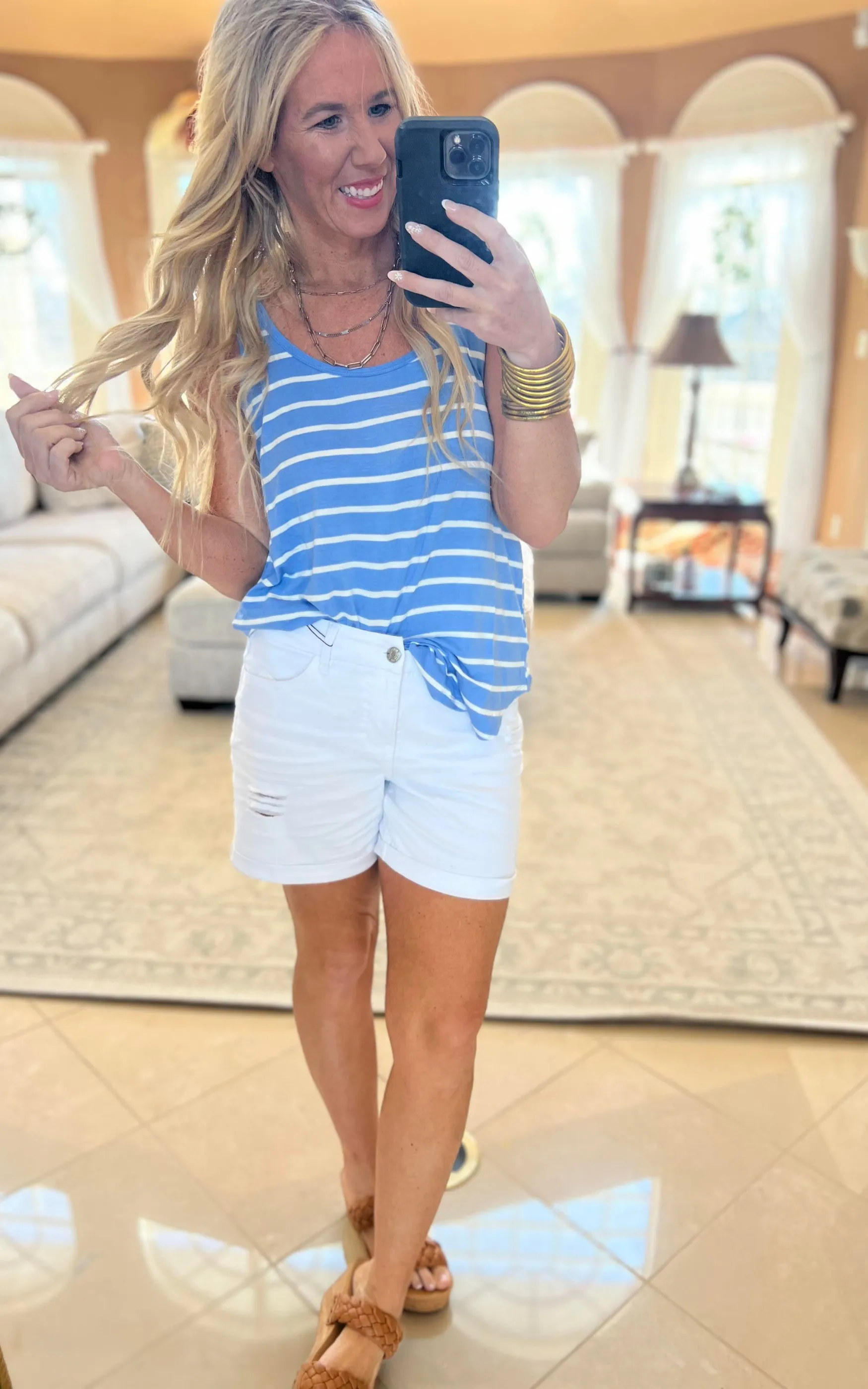 White High Rise Cuffed Shorts - Final Sale*