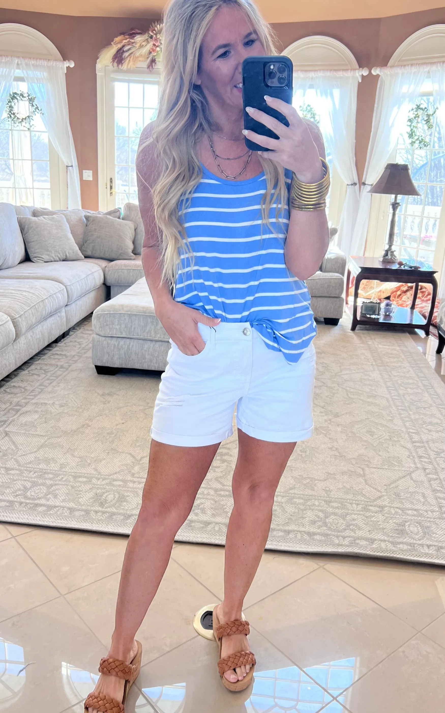 White High Rise Cuffed Shorts - Final Sale*