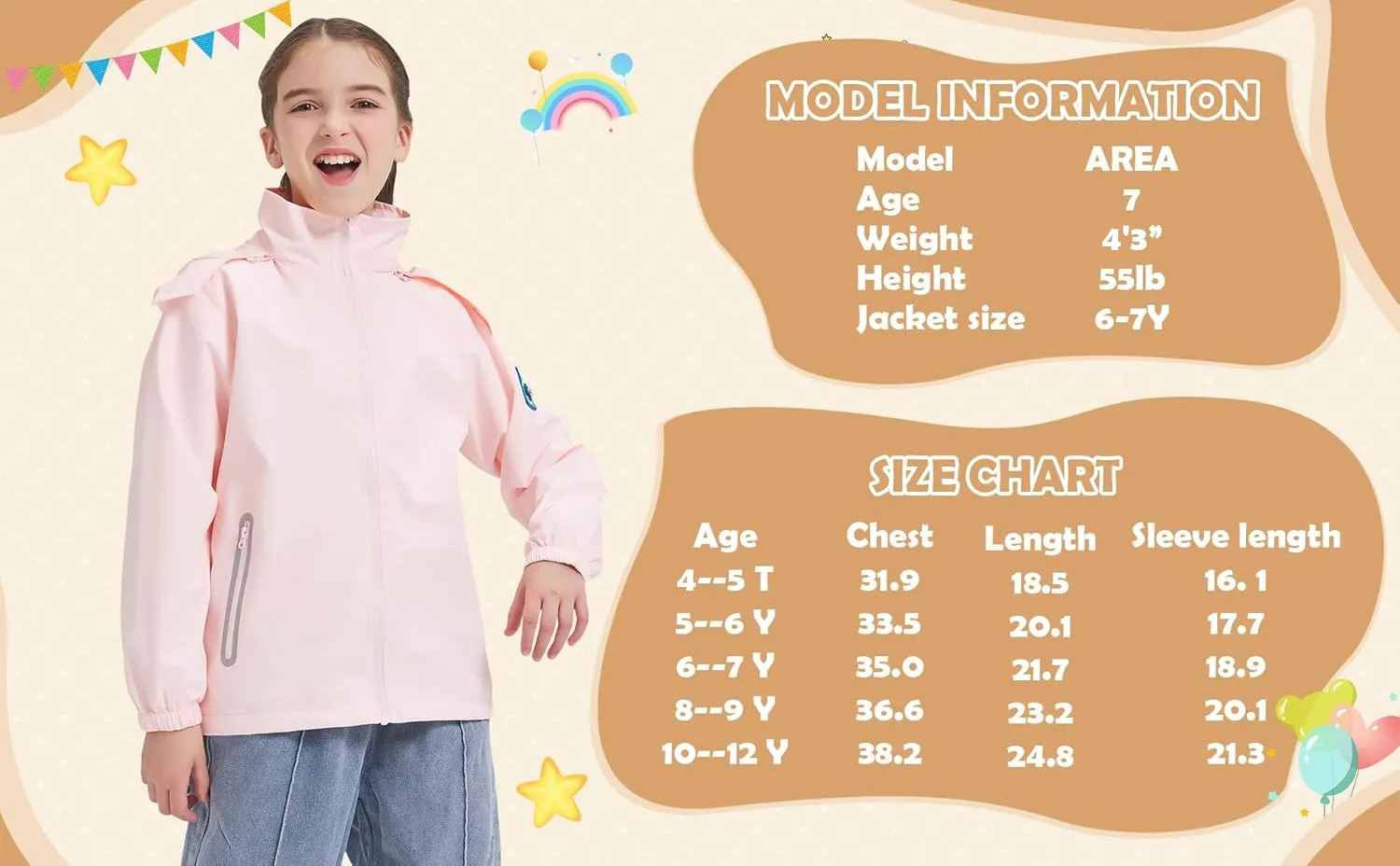 WICKHAM Boys Girls Waterproof Rain Jacket Detachable Hood Lightweight Raincoats for Kids Windbreaker Coat