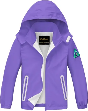 WICKHAM Boys Girls Waterproof Rain Jacket Detachable Hood Lightweight Raincoats for Kids Windbreaker Coat