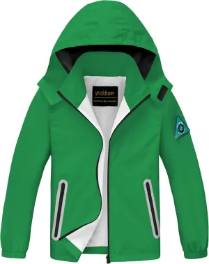WICKHAM Boys Girls Waterproof Rain Jacket Detachable Hood Lightweight Raincoats for Kids Windbreaker Coat
