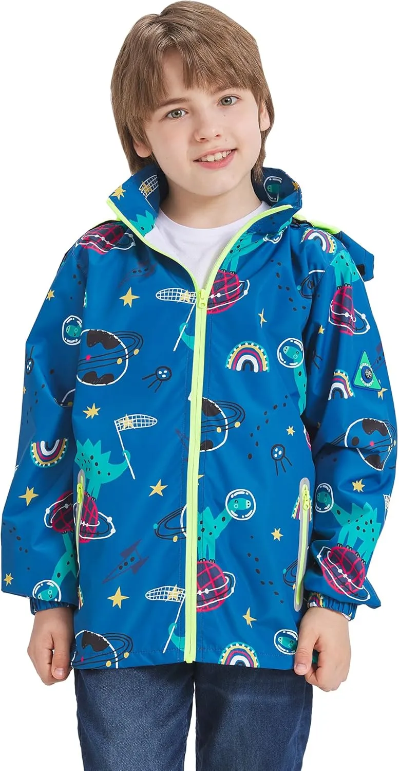 WICKHAM Boys Girls Waterproof Rain Jacket Detachable Hood Lightweight Raincoats for Kids Windbreaker Coat