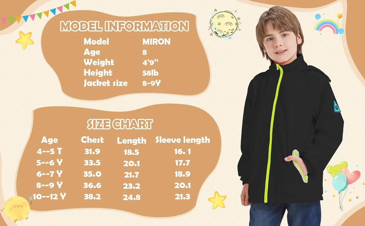 WICKHAM Boys Girls Waterproof Rain Jacket Detachable Hood Lightweight Raincoats for Kids Windbreaker Coat